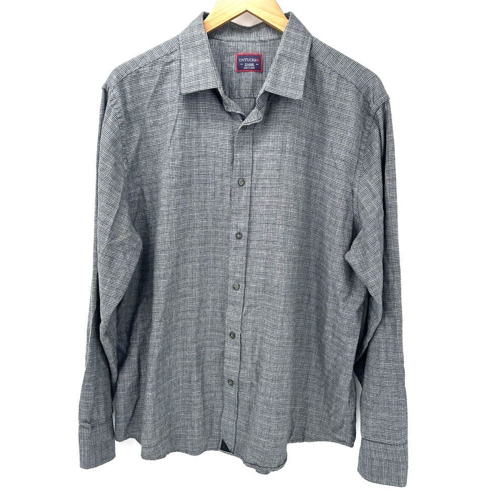 UNTUCKit Shirt Mens XL‎ Button Down Long Sleeves Black Gray Houndstooth C…